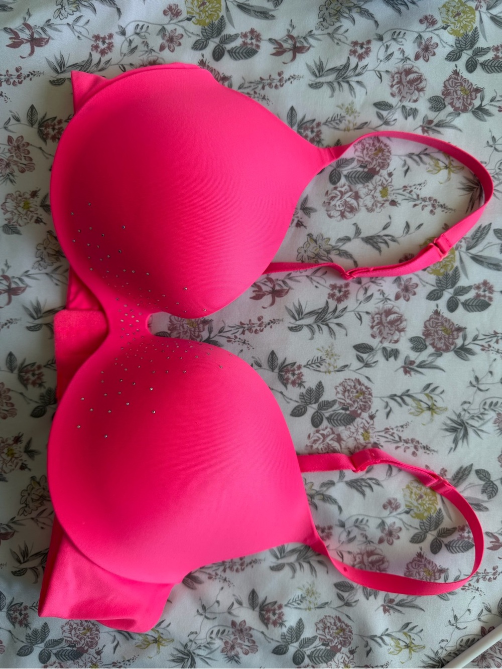 Women’s Hot Pink and Blue Padded Bra with Rhinestone Accent
